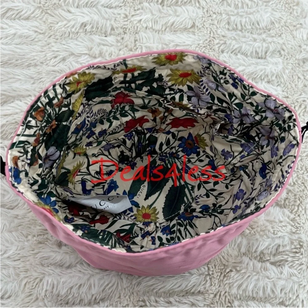 Gucci Pouch Drawstring Bag Cosmetic Pouch Travel Case Purse Lined Floral NEW